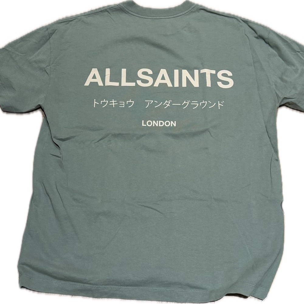 AllSaints Underground London Logo Tee in Sage Green Men’s Medium Oversized